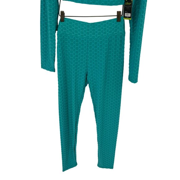 Special one Womens Textured 2 Piece Crop Top Leggings pants Set teal size XL new - Picture 6 of 13